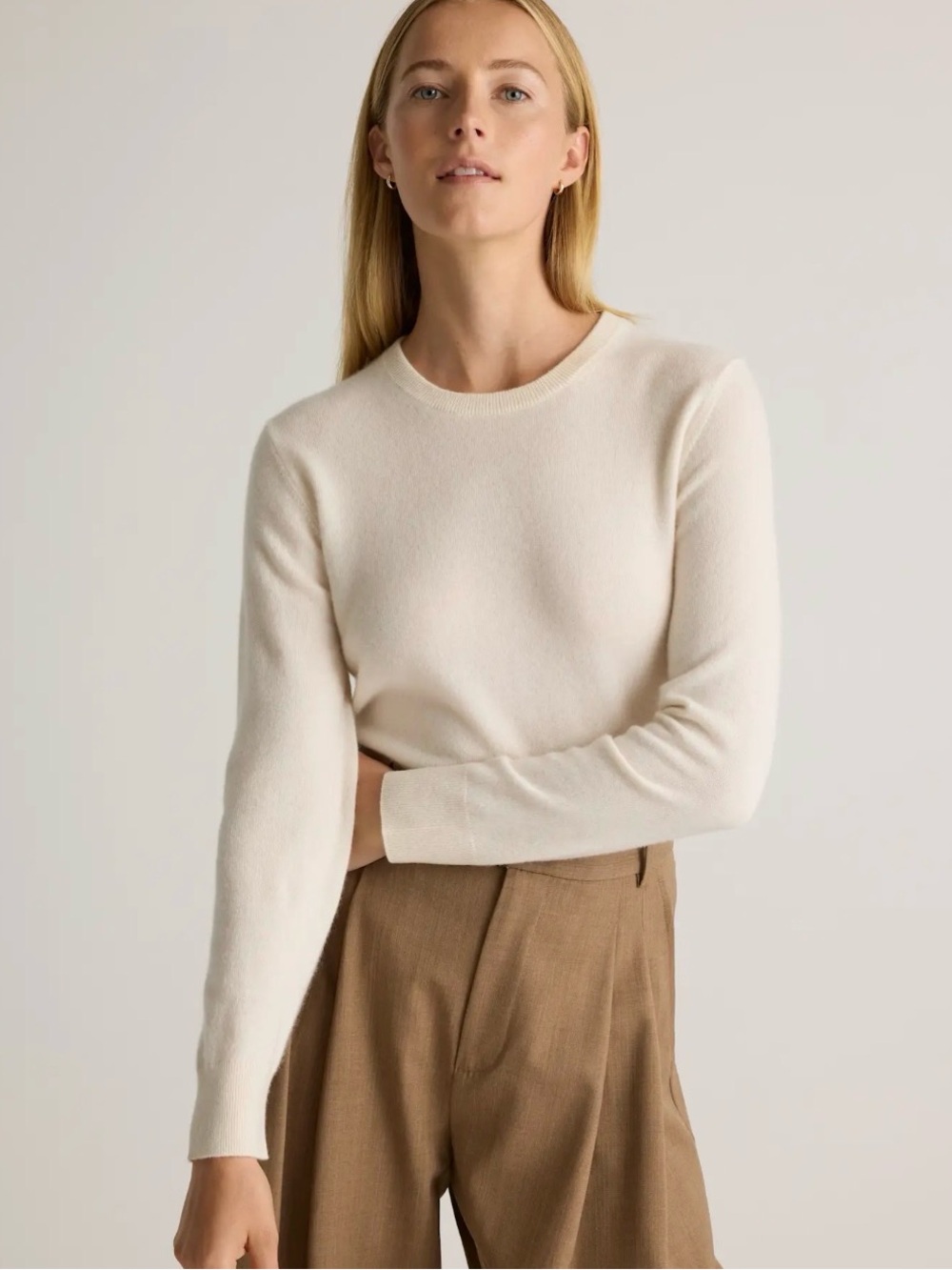 Quince 100% Mongolian Cashmere Crewneck Sweater in Ivory Women’s Size Small